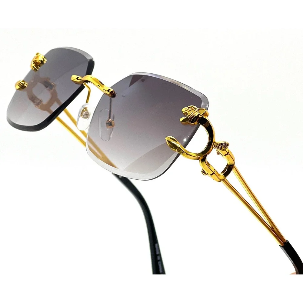 Rimless Sunglasses Men Women Luxury Designer Gold Metal Frame Fashion Shades New